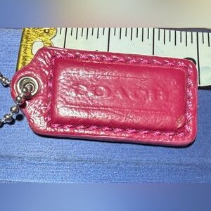 COACH Patent Leather Pink w/Silver Back Hang Tag Charm Key Fob with Ball Chain